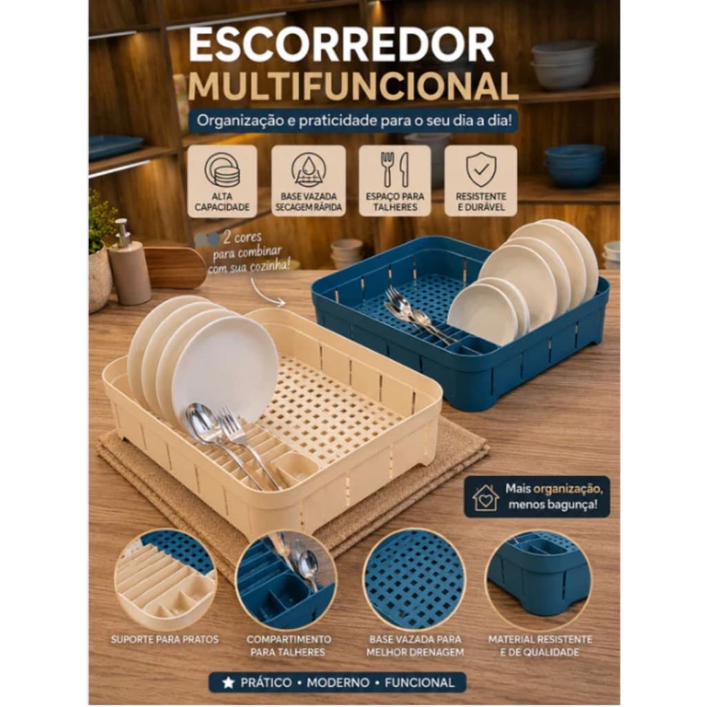 ESCORREDOR DE LOUCAS 3X1 Cozinha Plástico. Escorredor Louça Copos Talheres