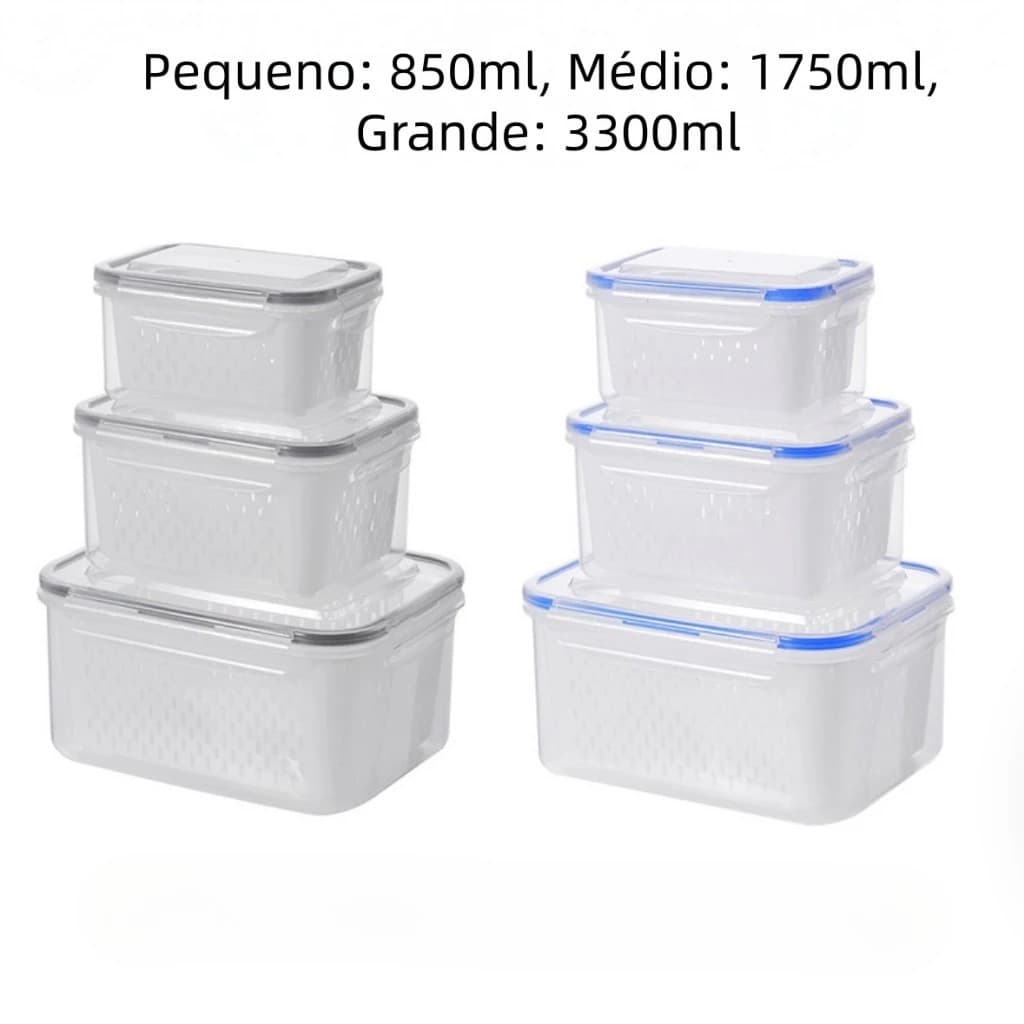 Cesto Organizador de Geladeira com Escorredor Removível para Frutas e Verduras BPA Free