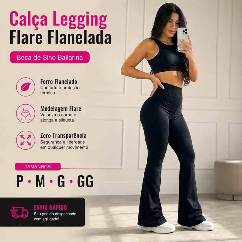 Calça Flare Feminina Legging Cintura Alta Boca De Sino Bailarina Moda Fitness Zero Transparência Envio Rápido