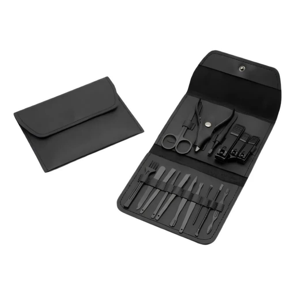 Kit Manicure Pedicure 16 Peças Aço Inox Estojo Preto