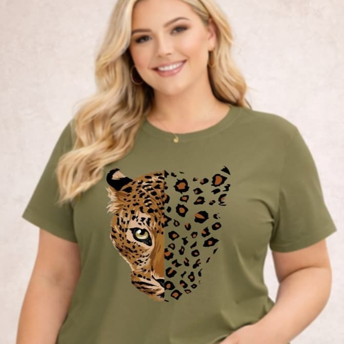 Blusa Feminina Plus Size Gola Redonda Manga Curta 100% Algodão