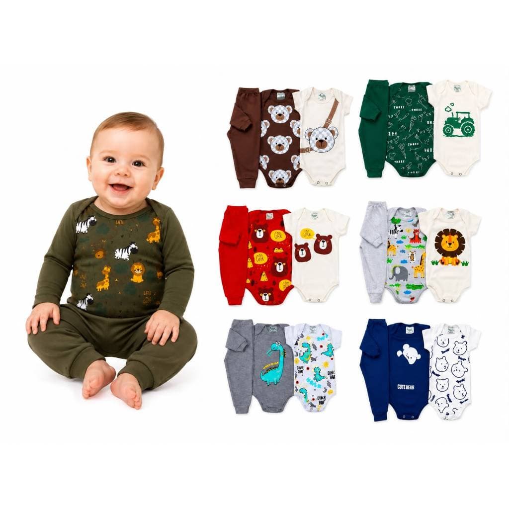Kit 3 peças body bebe MENINO Manga Longa e Manga Curta Tamanho RN/P/M/G/GG infantil verao e inverno
