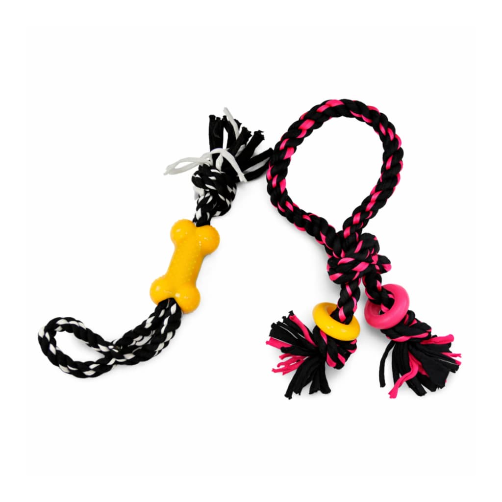 Kit 2 Brinquedos Mordedor de Corda Sortidos para Cachorro Resistente Pet Interativo Limpeza Dental