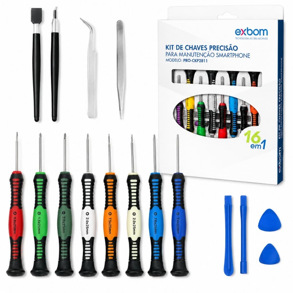 Kit Chaves de Precisão 16 em 1 com Pinça para Manutenção de Celulares Smartphones Notebook Tablet e Eletrônicos