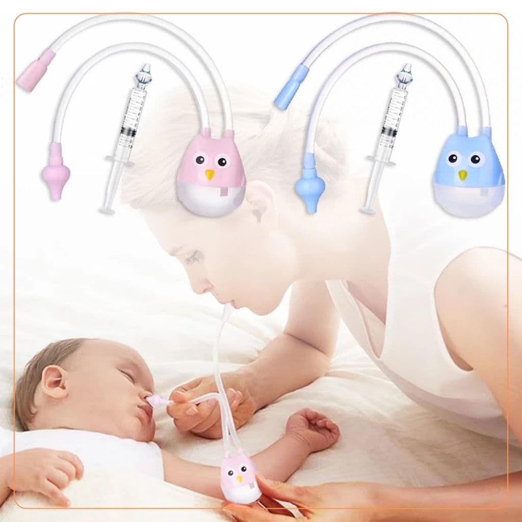 Lavagem Nasal Infantil Bebê Seringa Bico de Silicone e Aspirador Sugador Meleca Catarro Azul e Rosa