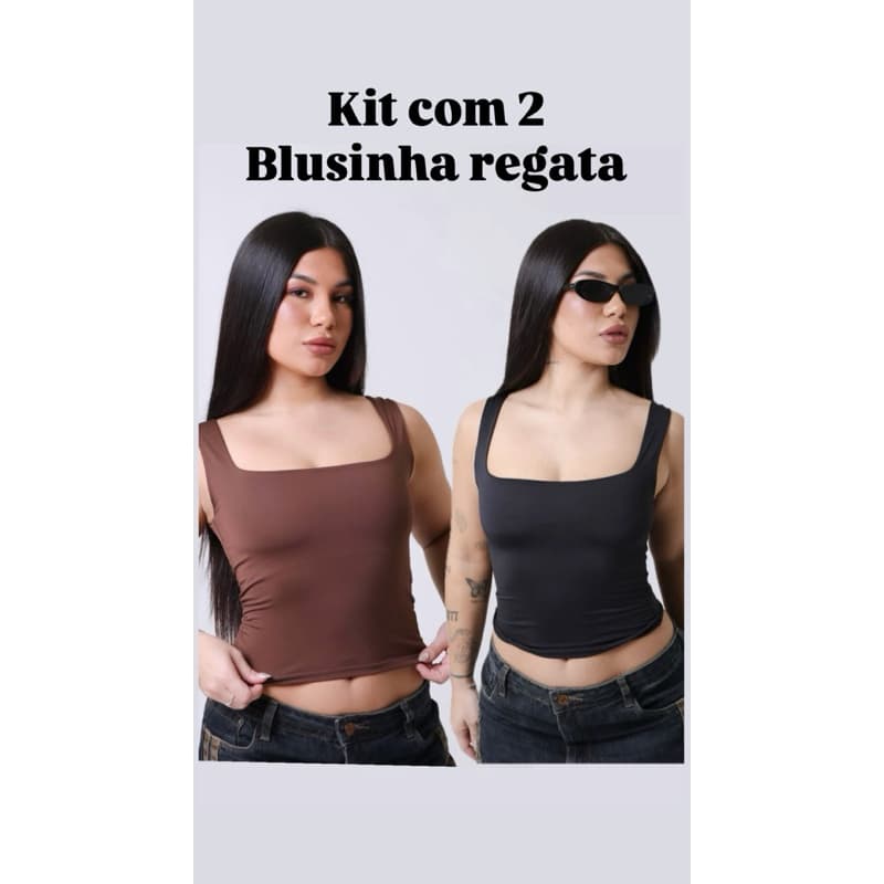 Kit 2 blusa regata feminina Tecido Suplex Quadrado básico