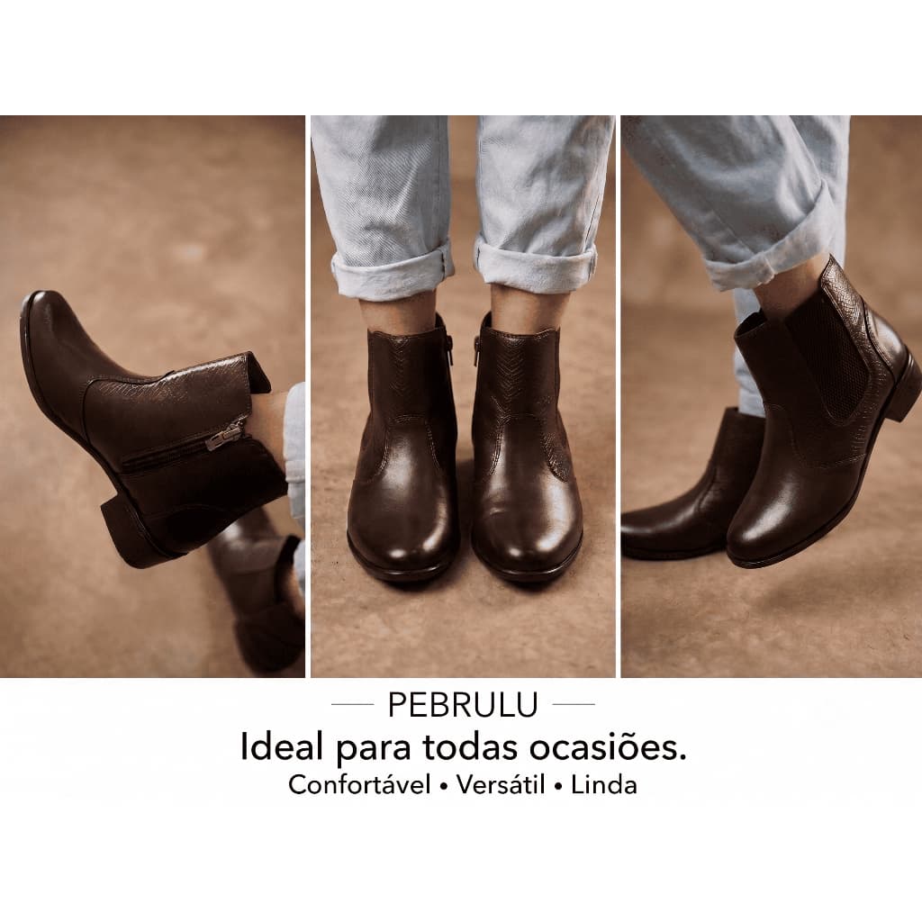 Bota Chelsea Feminina Cano Curto Salto Bloco Baixo Casual Couro Vegano Marrom Macia Confortável