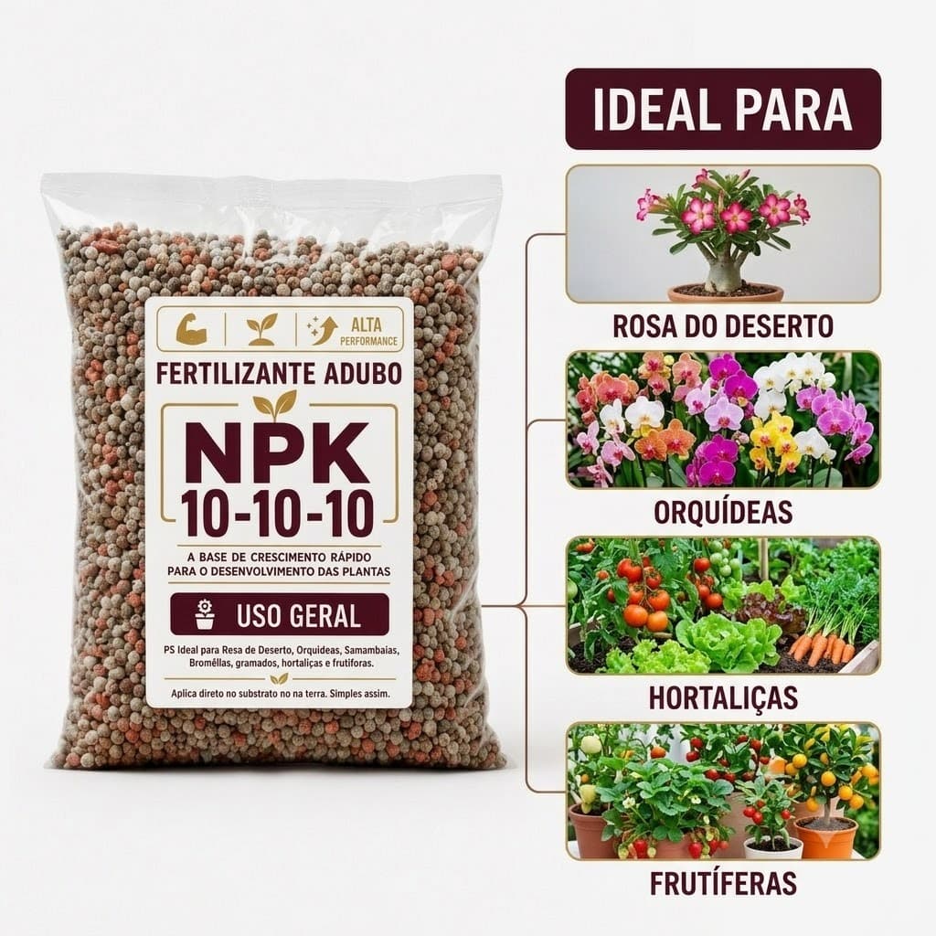 NPK 101010 - Adubo para Planta Flores Rosas Orquidea Outras - 500g 1kg 2kg 5kg