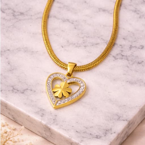 Colar Trevo 4 Folhas da Sorte Feminino em Aço Inox Premium Dourado com Zircônias – Não Escurece