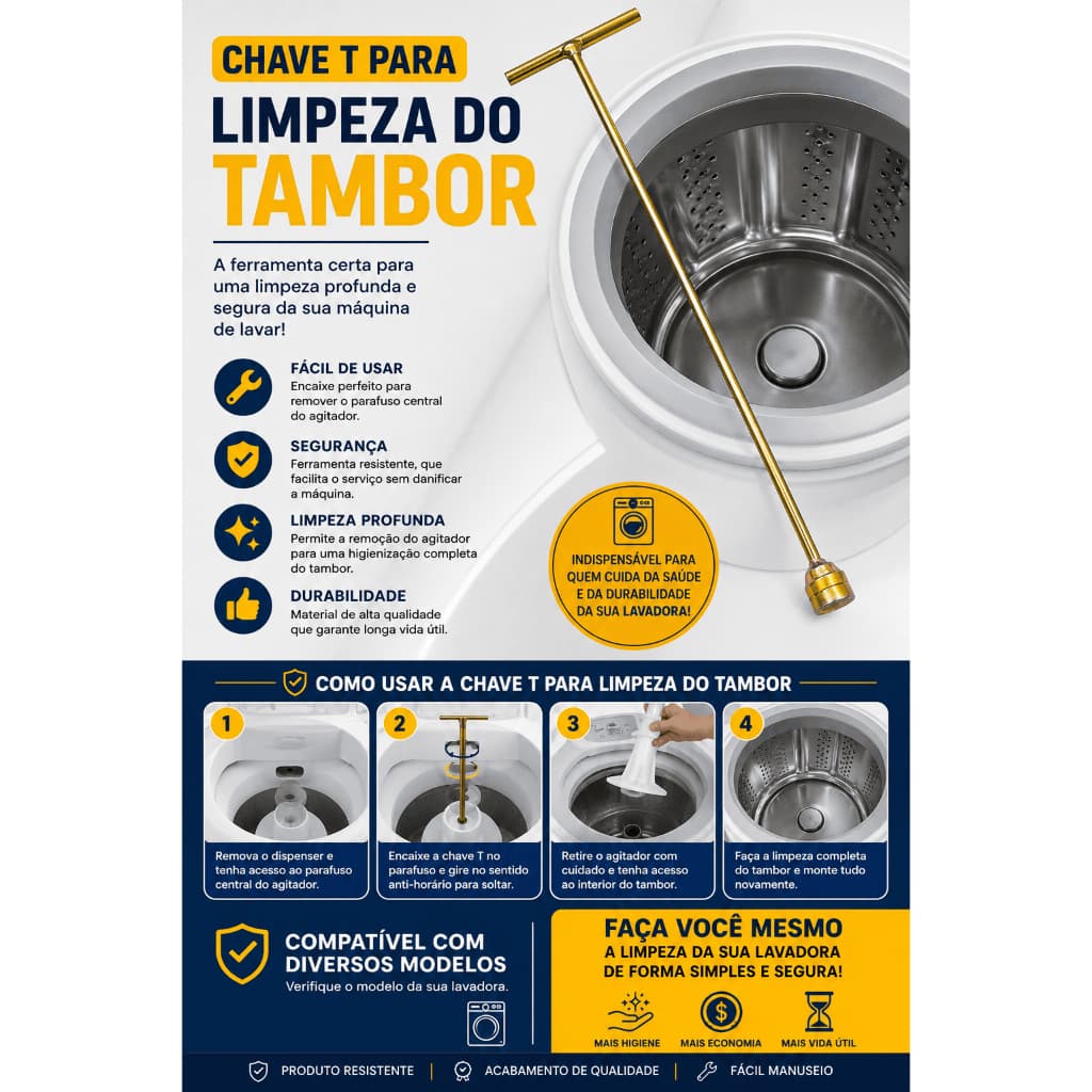 CHAVE T 10mm LONGA 62cm PARA REMOÇÃO DO PARAFUSO   DO AGITADOR DE MAQUINA DE LAVAR CONSUL