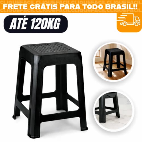 Banco Plástico Reforçado Preto Cadeira Empalhável Kit 4Banqueta Alta Resistente Suporta 120kg