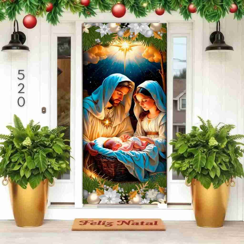 Capa Para Porta NATAL/PÁSCOA/FESTA JUNINA 2,10x0,85 Painel NATALINO Malha Premium Elástico