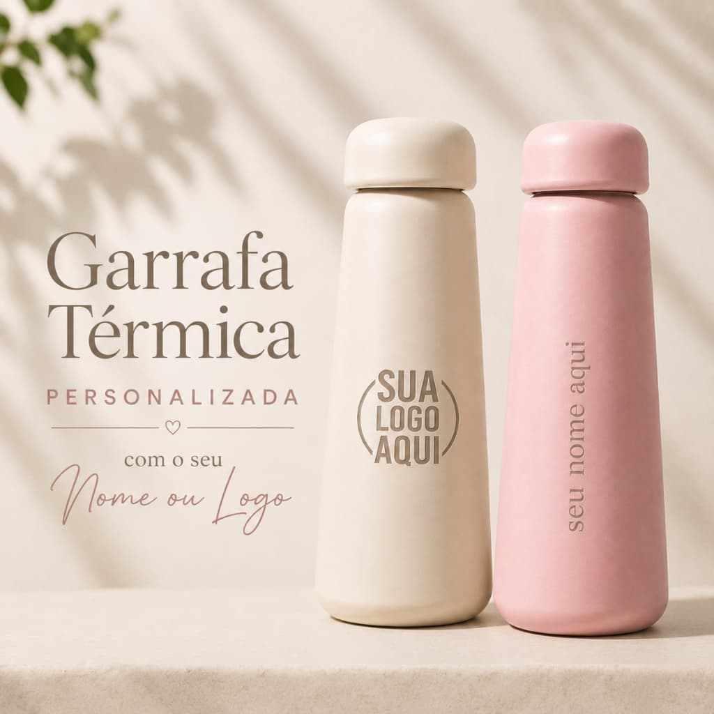 Garrafa Térmica 450ml Personalizada com Nome ou Logo Segura Temperatura Portátil Squeeze Água