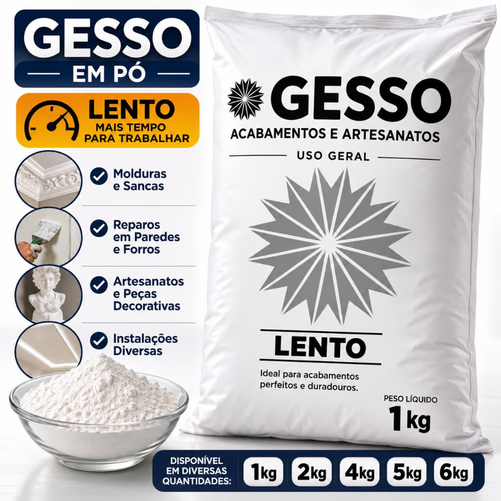Gesso Para Artesanatos Reparos em Paredes e Forros e Instalação de Molduras em Pó Lento