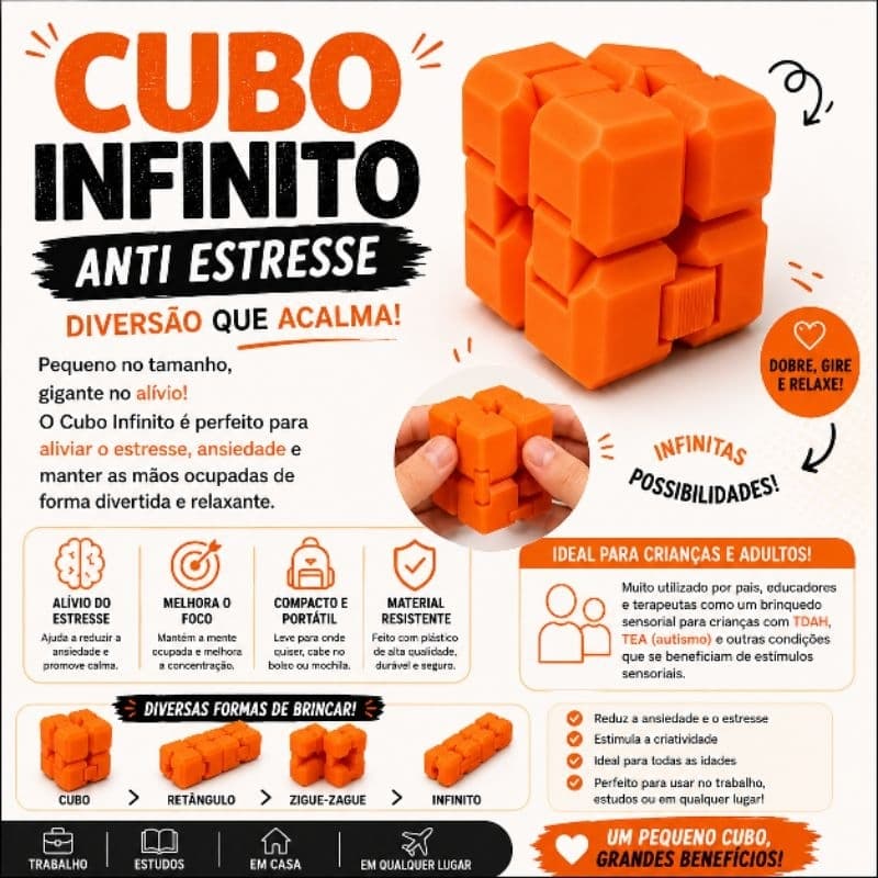 Recurso Terapêutico Cubo do infinito | Autismo TEA TDAH Ansiedade | Foco Concentração | Brinquedo Sensorial