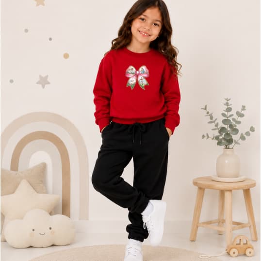 Duas Peças Agasalho De Frio Blusa e Calça Gola Careca Infantil Várias Cores Estampa Religiosa Laço Jesus Ovelha