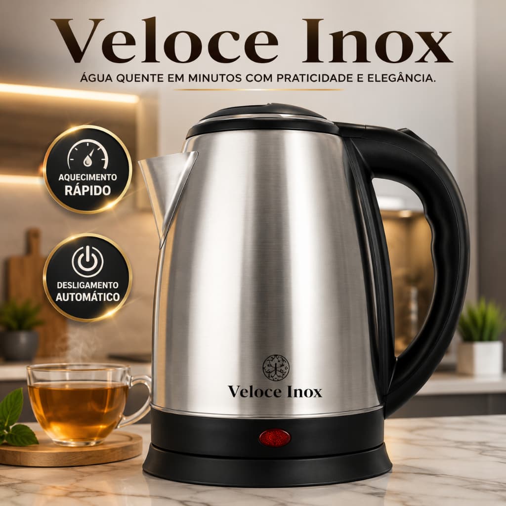 Chaleira Elétrica Inox 1,8L 1000W 127V Aquecimento Rápido Desligamento Automático Veloce Inox