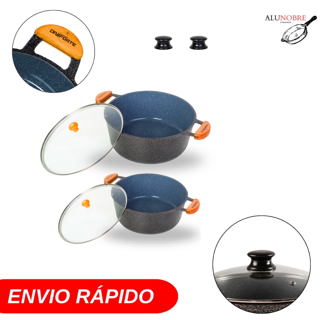 Panela Ceramica 16 e 18 cm Premium Alumínio Fundido Preta com Tampa de Vidro Alumínio Diviforte