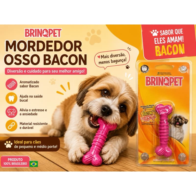 Brinquedo Interativo Mordedor Osso Aromatizado Sabor Bacon para Cães – BrinqPet