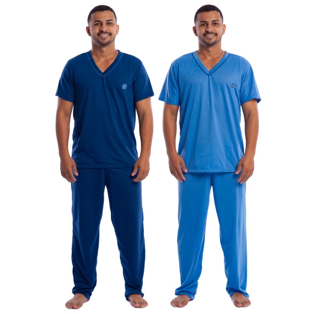 Kit 2 Pijamas Masculino Meia Estação Manga Curta com Calça em Malha de Qualidade Cores Sortidas noite Confortável Oferta