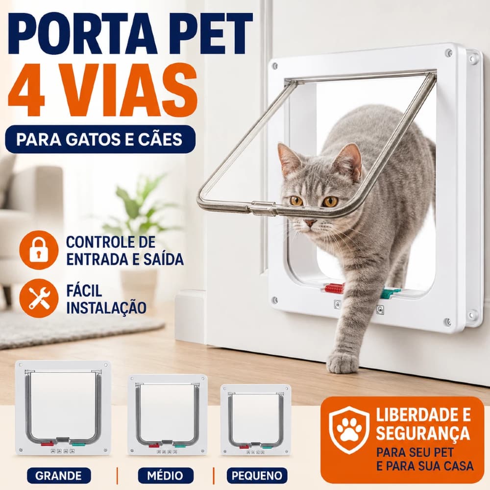 Porta Pet para Gato e Cachorro com Bloqueio 4 Vias Porta de Passagem para Animais Interior e Exterior