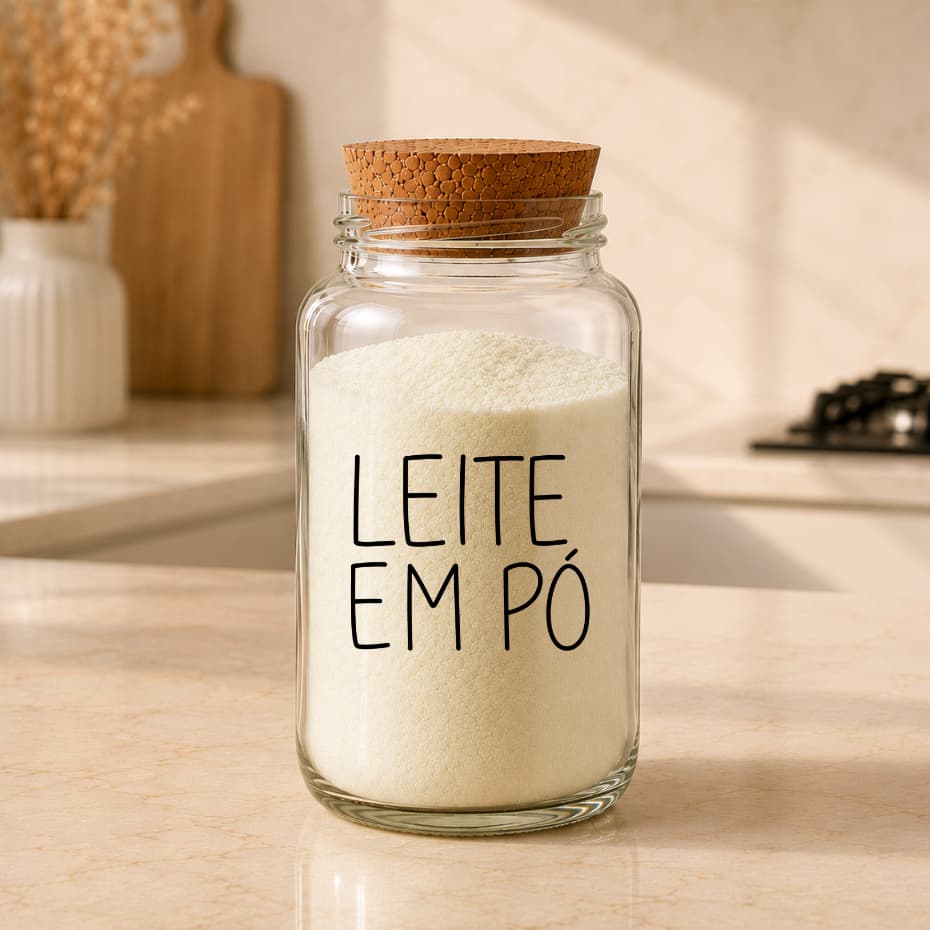 Pote de Vidro Leite em Pó 810 ml Com Tampa Rolha Cortiça| Mantimento