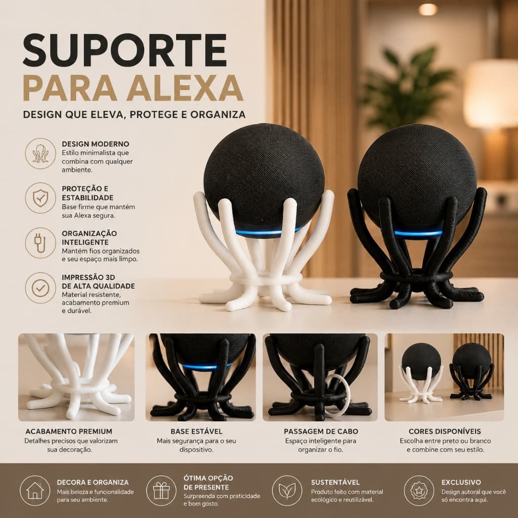 Suporte Alexa Echo Dot 4 ou 5 Alexa Flutuante Base Decorativa Moderna Mesa Casa Escritório Estante