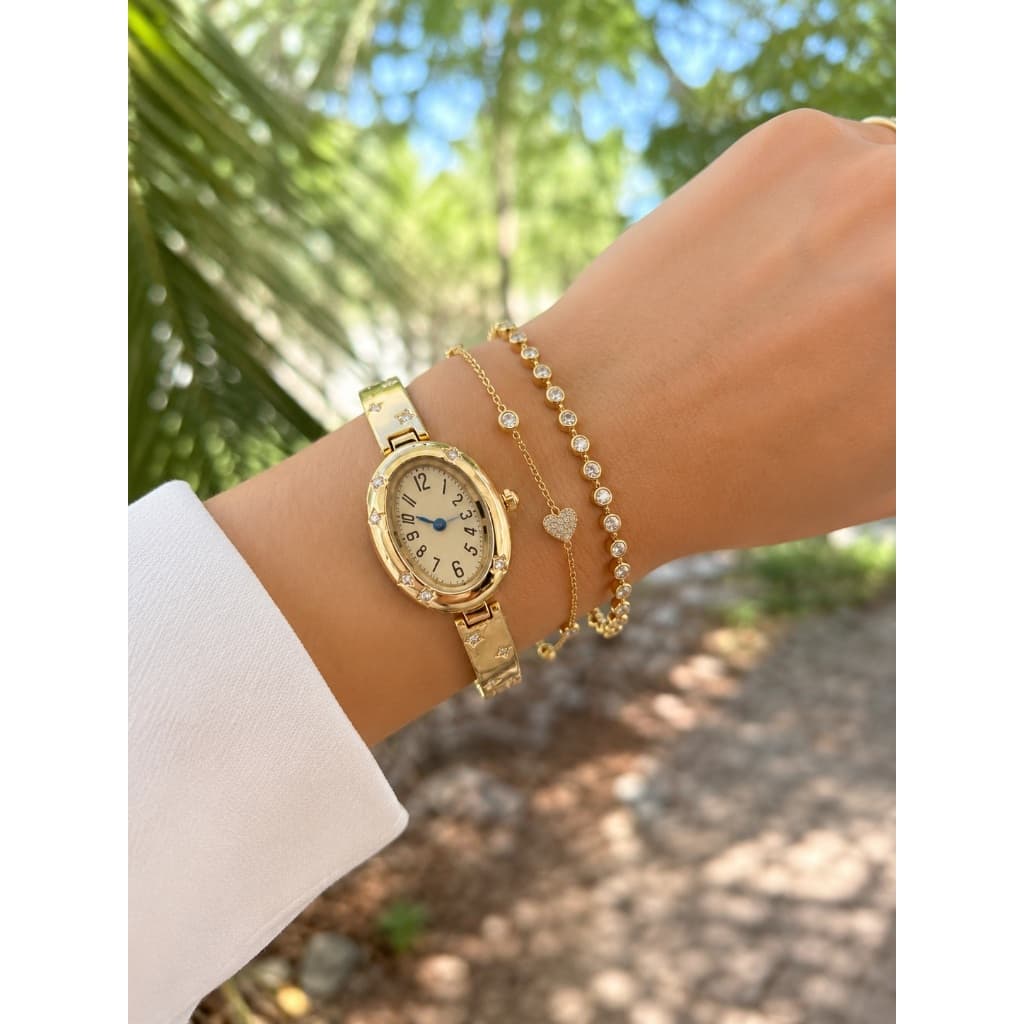 Relógio Feminino Moderno Dourado , Quartzo Com Mostrador Roma , Pulseira Elegante , Presente Ideal Para Meninas 32424