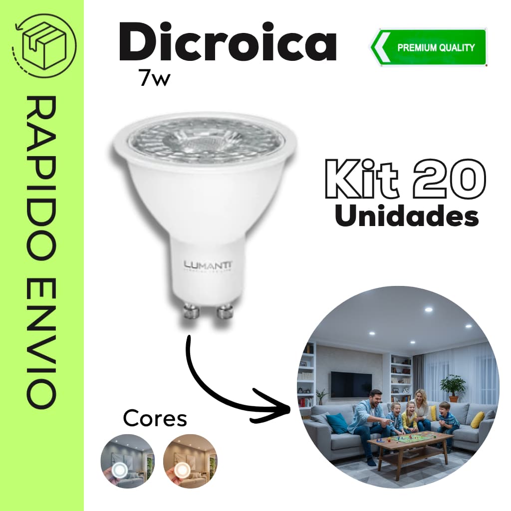 Kit 20 Lâmpadas Led Dicroica 7w 525lm Gu10 Branca Fria Ou Quente Bivolt