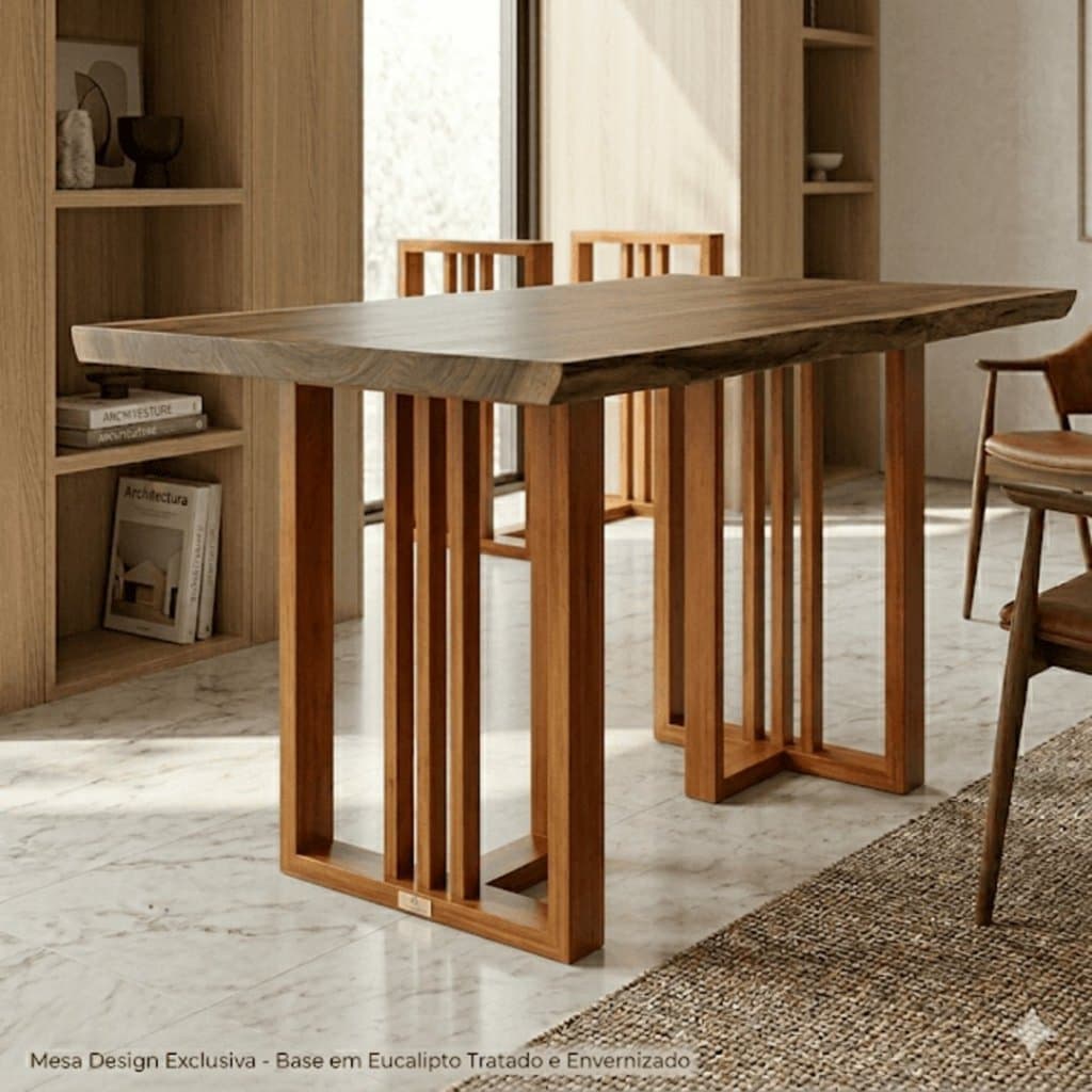 Base para Mesa de Jantar Dupla Confortse em Madeira Maciça de Eucalipto Design Moderno Resistente