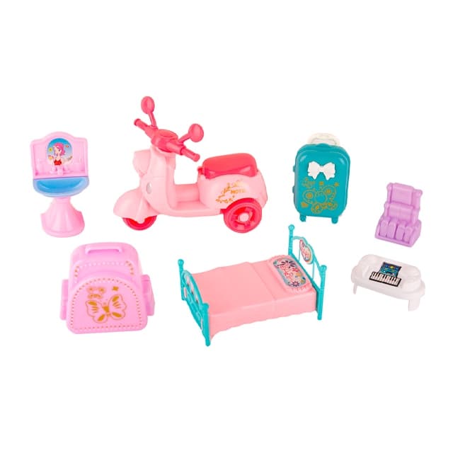 Kit acessorios para Boneca Moto Cama Piano Mala 28x21