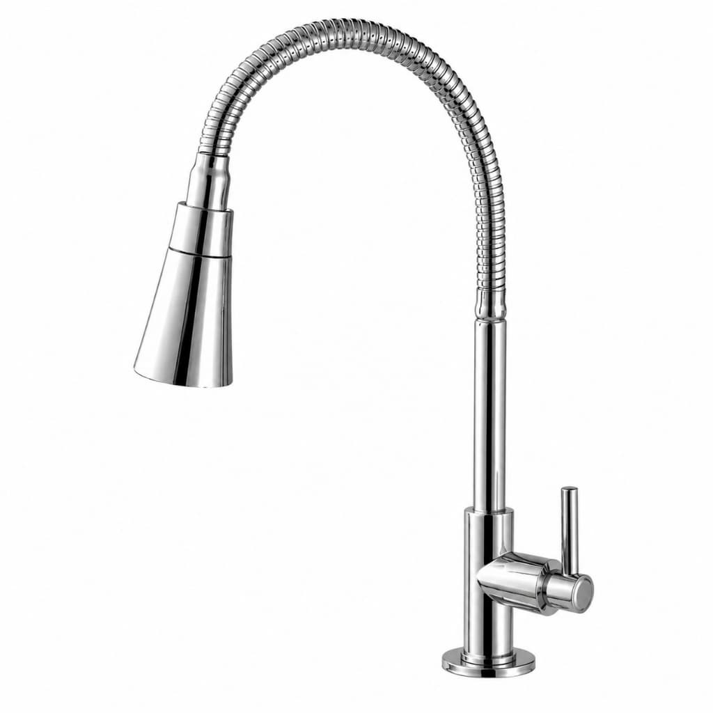 Torneira Para Cozinha Em Abs Tubo Gourmet Cone 2 Jatos Acabamento Brilhante Prateado Mais Vendida