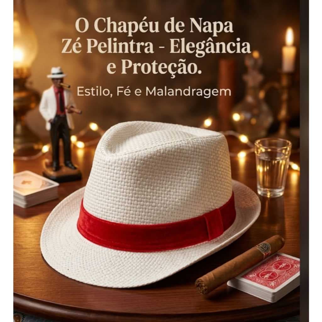 Chapéu Malandro Panamá Branco Fita Vermelha Zé Pilintra Umbanda - Panamá Malandro