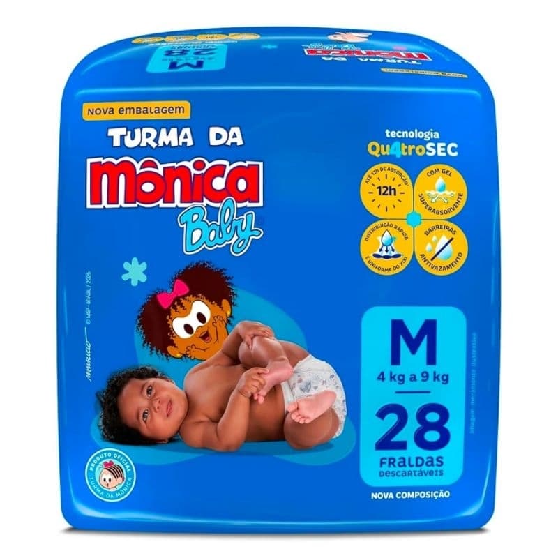 Fralda Turma da Mônica Baby Jumbo M 28 Unidades