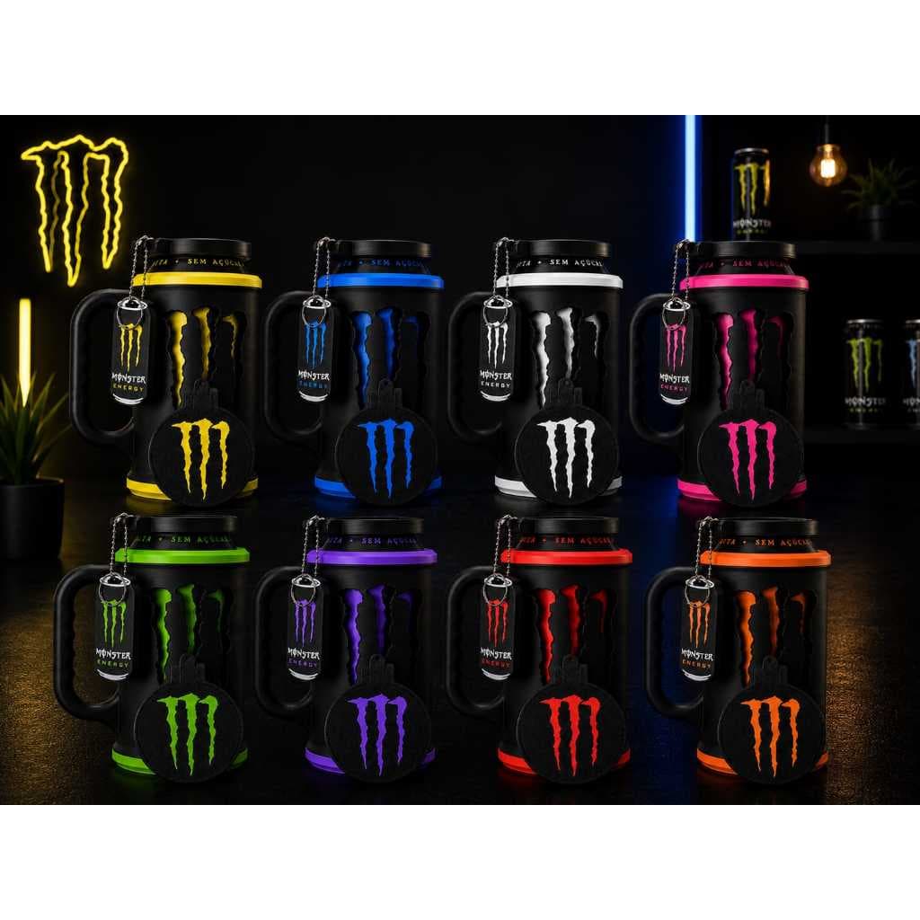 Kit Caneca Monster 3D Completo | Chaveiro + Tampa para Lata