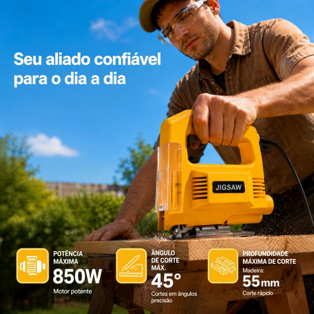 Serra Tico Tico Profissional 850W Corte 55mm Madeira com Ajuste de Velocidade e Saída de Pó