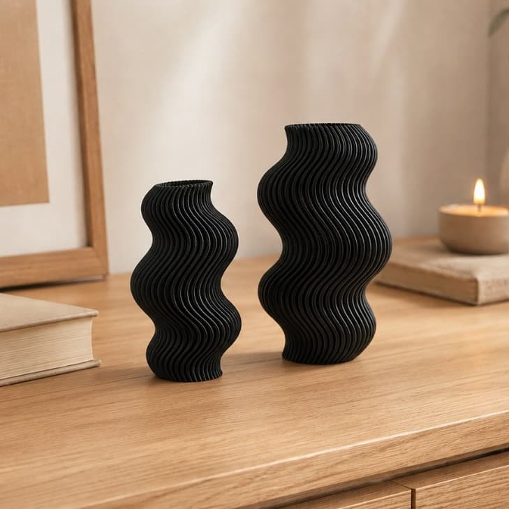 Vaso Decorativo Para Sala e Quarto Ondulado Waves Moderno Minimalista Kit Com 2 Peças
