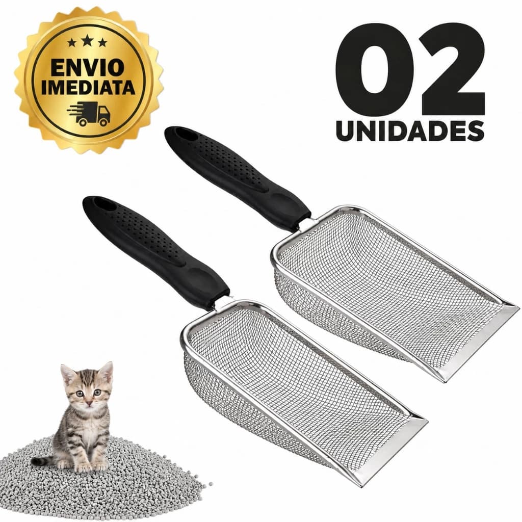 Pá Higiênica De Areia para Gatos Peneira Coletora Aço Inox