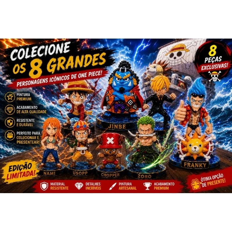 🔥 Kit Miniaturas One Piece Chibi Colecionáveis | Luffy Zoro Sanji Nami Chopper Usopp Anime Geek