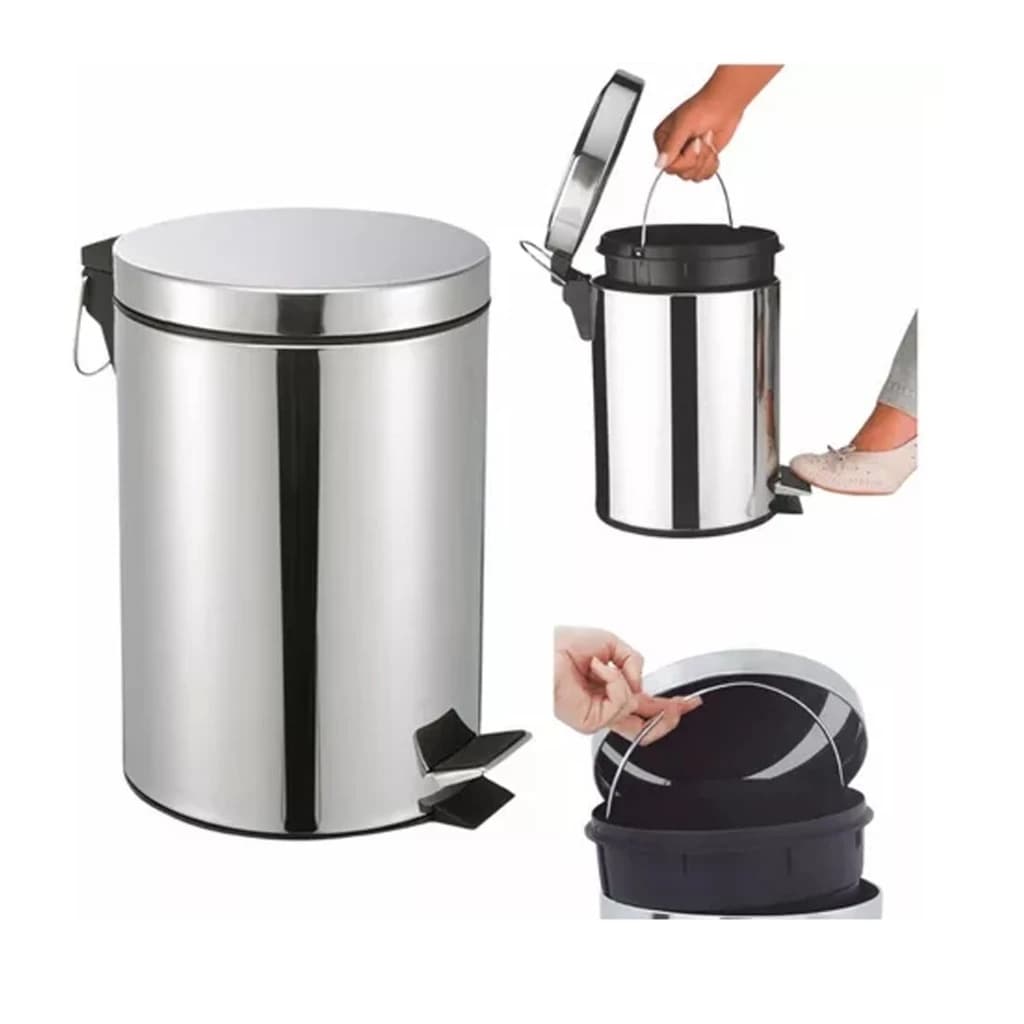 Lixeira 100% Inox Slim 3L/5L Com Pedal e Tampa Silenciosa Multiuso Banheiro Cozinha Escritório