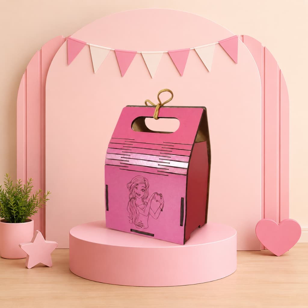 Kit 5 Unidades Sacola Sanfonada  MDF Pintado Lembrancinha Porta Doce Decoração Festa Aniversário