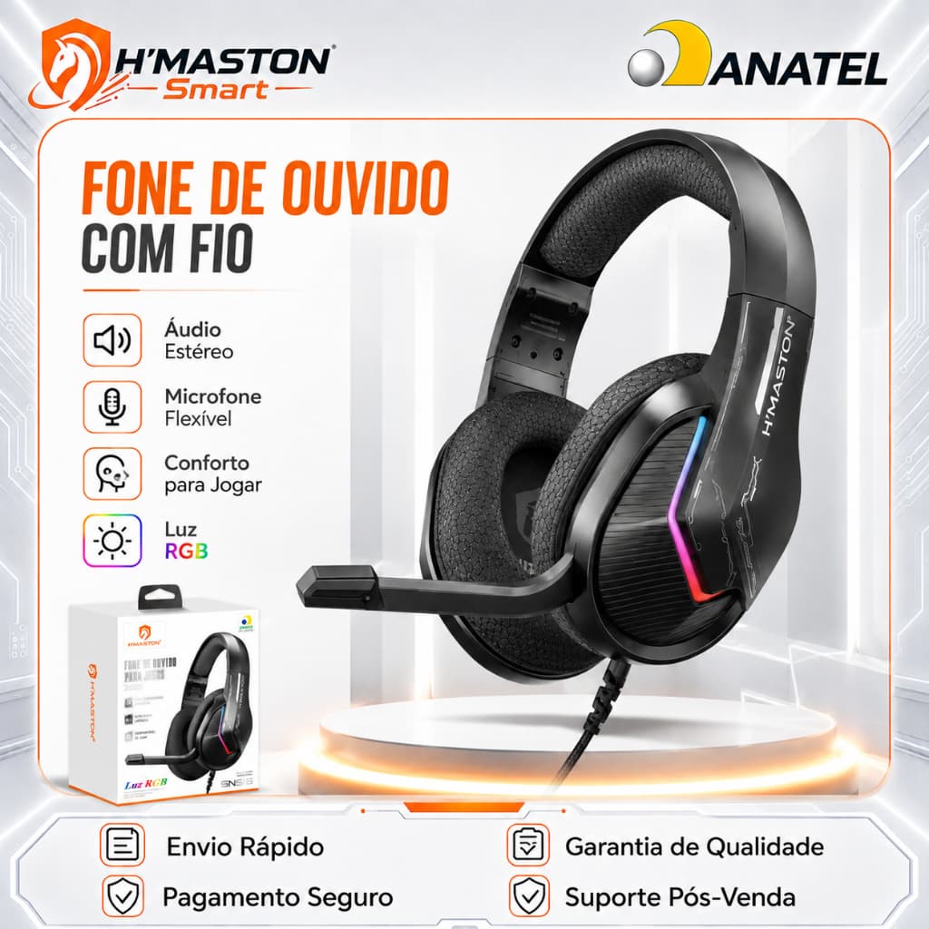 H'Maston SNS16 Luz RGB Headphone Gamer com Fio Fone De Ouvido Headset Gamer Fone De Ouvido Gamerheadset Com Microfone