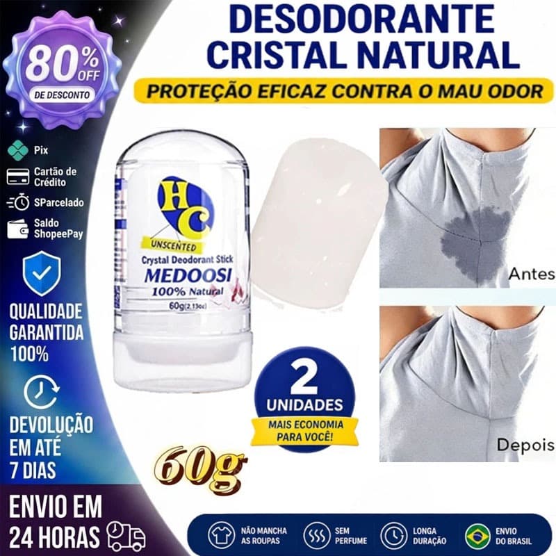 60g Desodorante Antitranspirante Cristal Natural/Pedra Unissex Vermelhidão Corporal