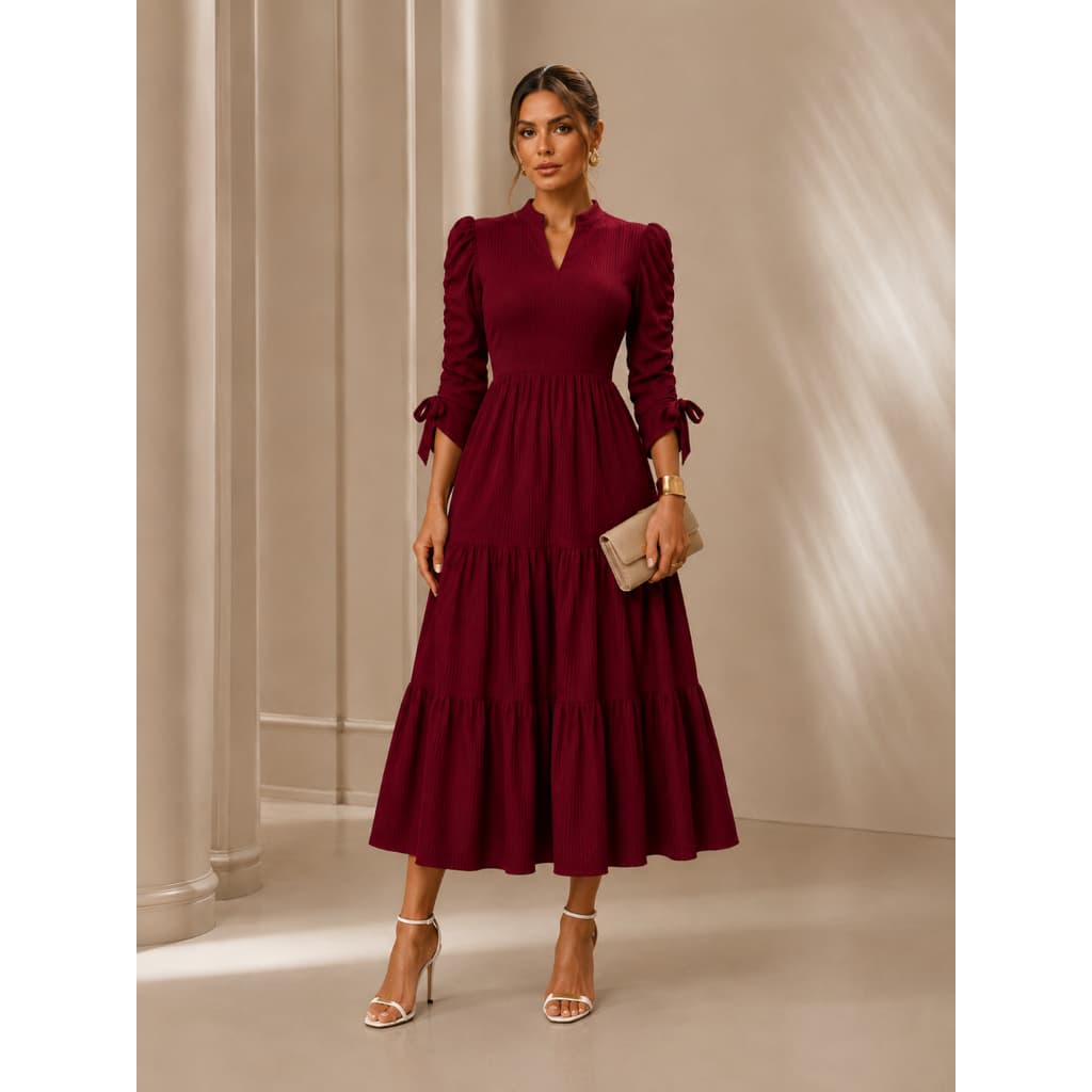 Vestido Glória Longo Feminino em Malha Fluity Bordô – Elegante e Confortável
