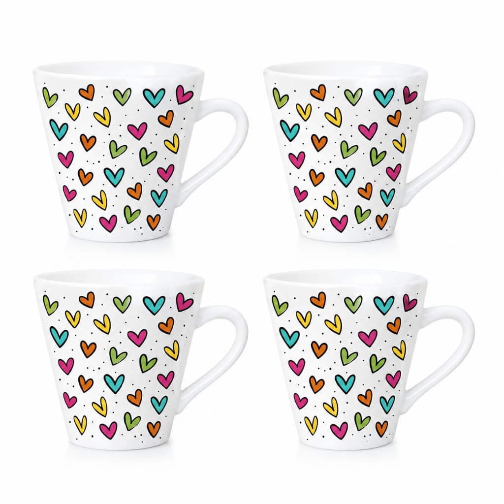 4 Xicaras para Cafe Decorada Coração 120ml Chicara Café Expresso Decoração