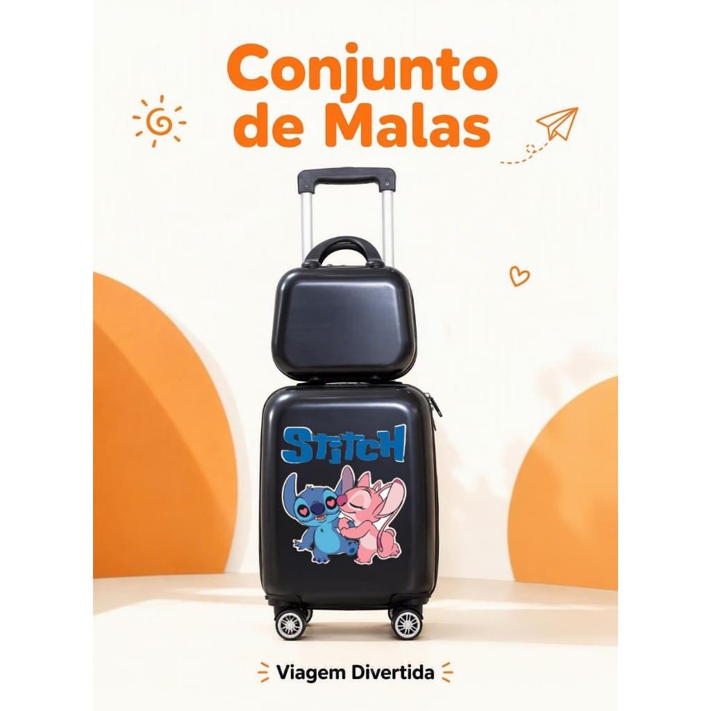 Mala+frasquira 30*20*44 Mala infantil Escola   bolsa  Mala De Bordo Viagem jia   Rodinhas 360°modelosouro  rodinha duplo