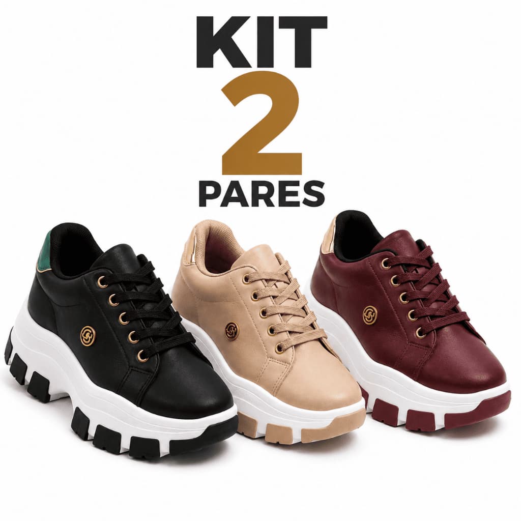 Kit 2 Pares Tênis Plataforma Feminino Casual Confortável Leve Macio EVA Borracha Num. 34 ao 39 Macio