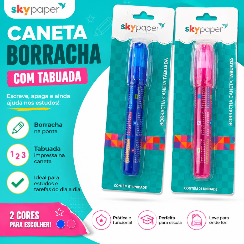 Caneta Borracha Tabuada - SkyPaper - Borracha escola material escolar professor professora matematica