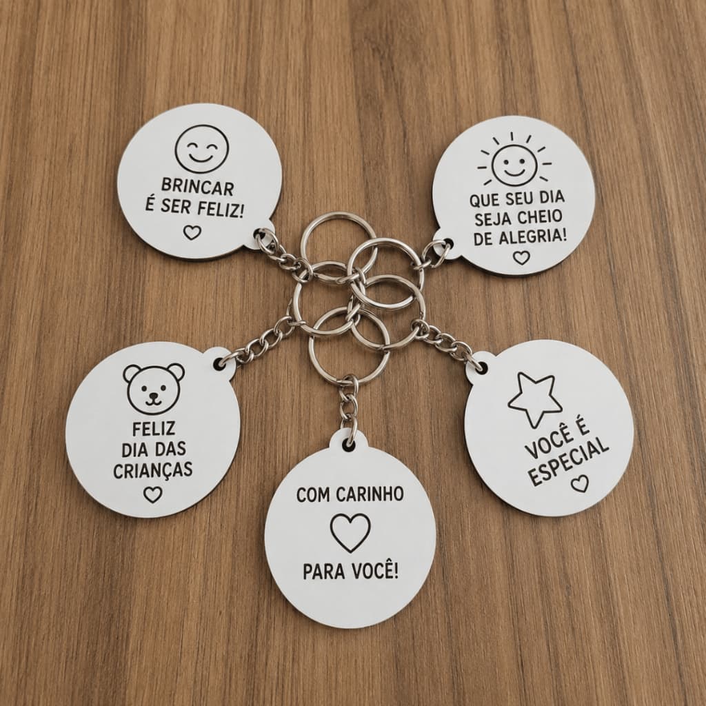Kit 100/50/30/10 Chaveiros Dia das Crianças Lembrancinha Presente Brinde Mdf Mimo Qualidade