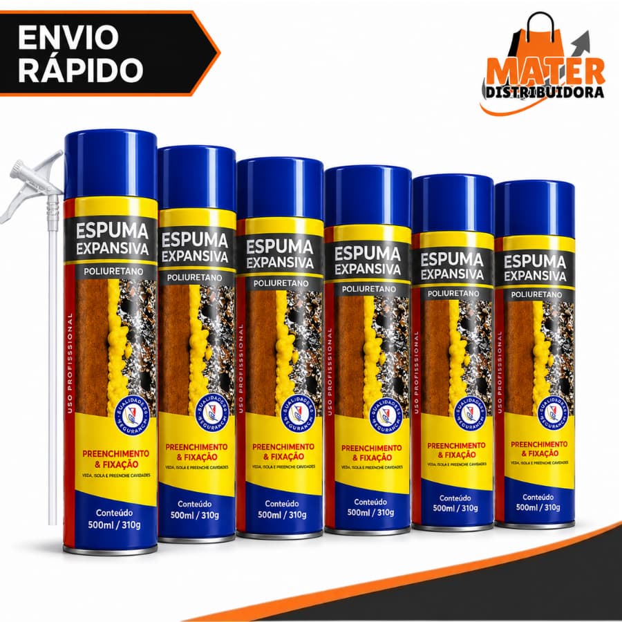 Kit 06 Unidades Espuma Expansiva Poliuretano Vedação Profissional 500ml Etaniz
